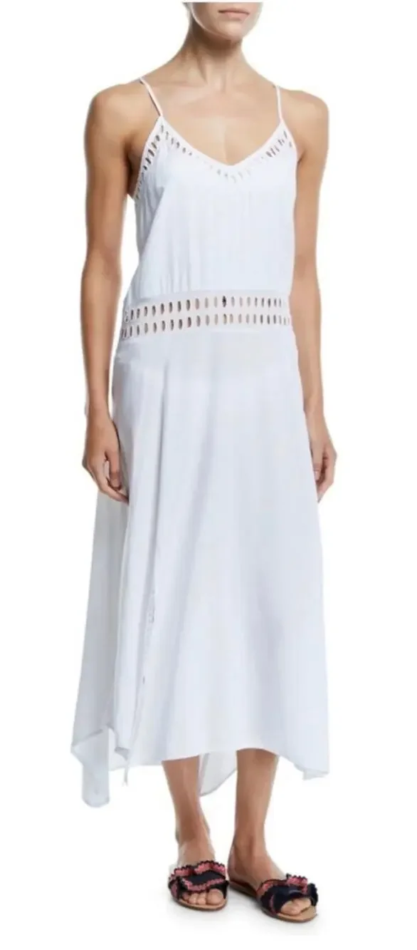 Vix Paula Hermanny Maxi Dress White Sheer Dress Swim Cover Cut outs size Small